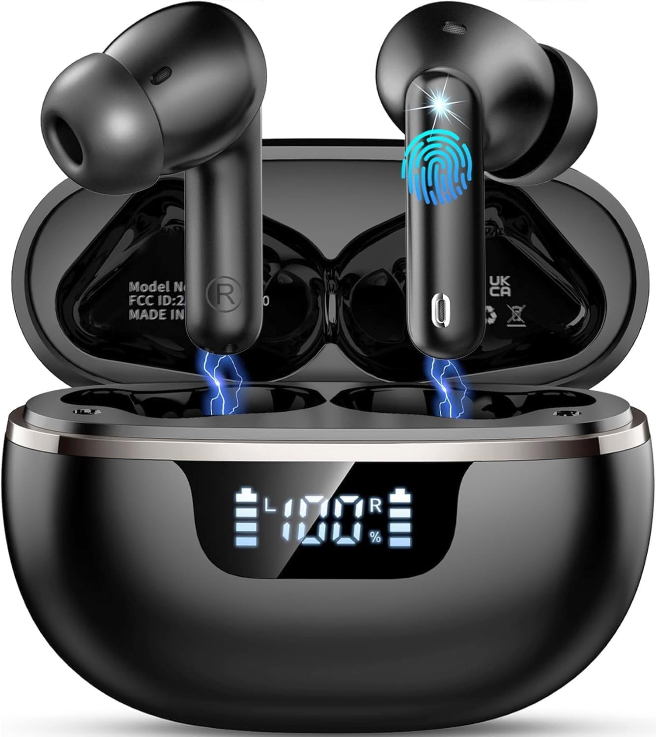 Cuffie Bluetooth, Auricolari Bluetooth 5.4, 48 Ore Cuffie Wireless in ear Stereo HiFi, Cuffiette con ENC Cancellazione Rumore Mic, IP7 Impermeabili Cuffie Senza Fili per iOS/Android, LED Display USB-C
