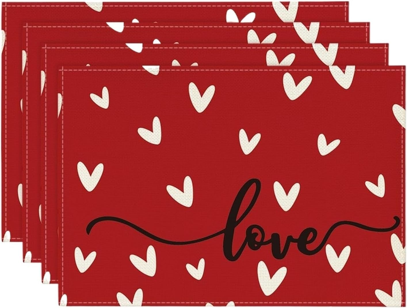 Red Love Placemats Set of 4, 12x18 Inch, Holiday Table Mats for Party, Kitchen, Dining Decor, Seasonal, Valentine's Day(1p)