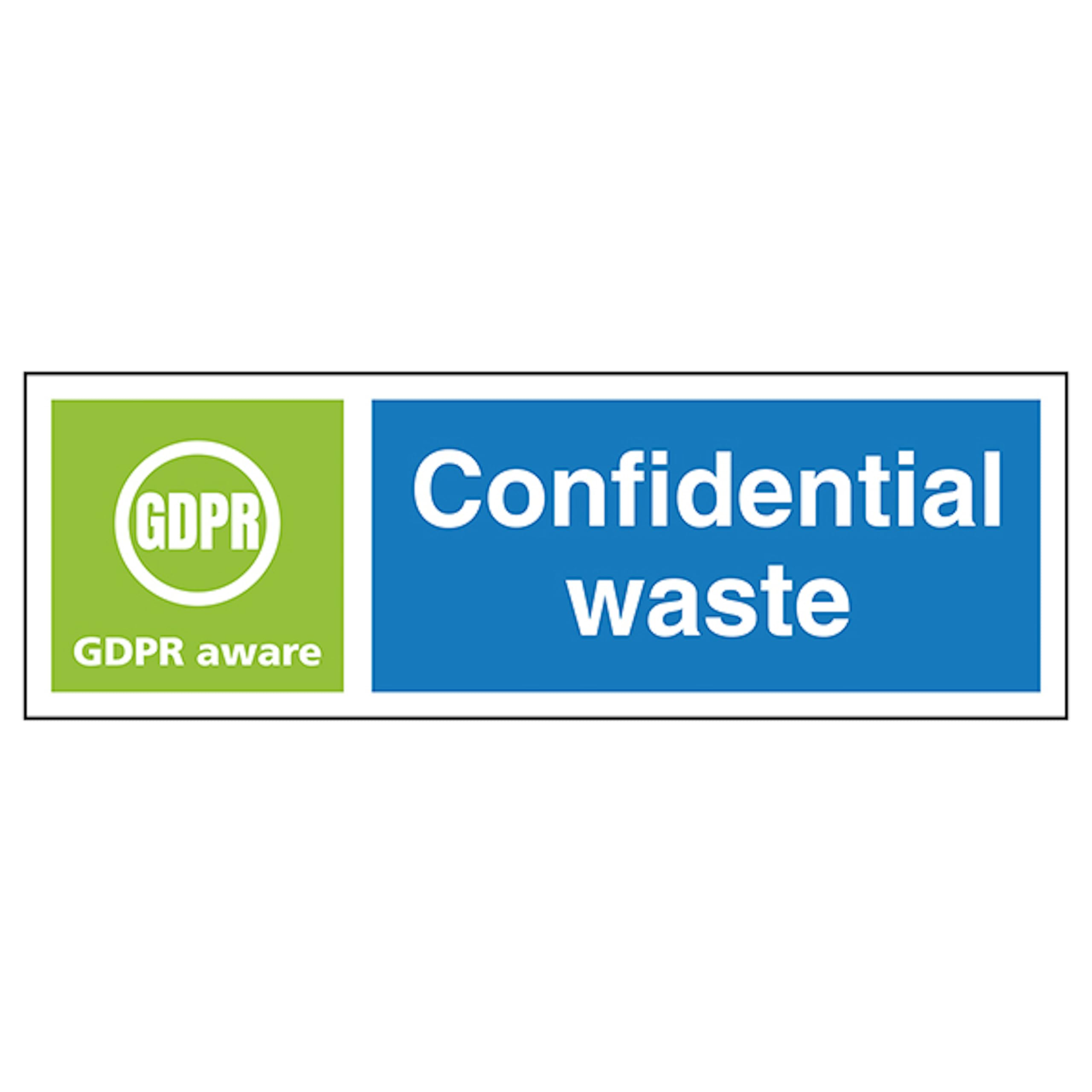V Safety Confidential Waste, GDPR Aware - Landscape 300 x 100 mm - Self Adhesive Vinyl Safety Sign