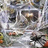 MagiSel Telaraña de Halloween, Decoración Tela de Araña, Telaraña Elástica - 100g con 20 Arañas para Decorar, Accesorios para Casa Embrujada y Fiesta de Halloween