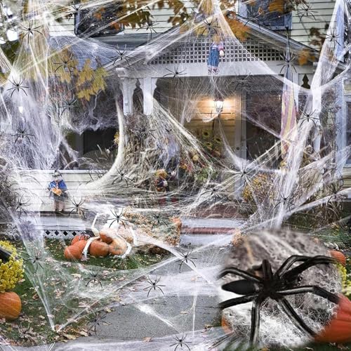 MagiSel Decoração de tecido, teia de Halloween, teia de aranha elástica, 100 g teia de aranha elástica com 20 aranhas, decoração de Halloween tecido de aranha, festa de Halloween acessórios casa