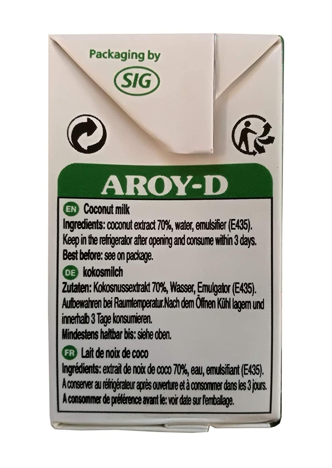 Paquete de 6 unidades de leche de coco AROY-D de 150 ml, leche de coco + un pequeño colgante de la suerte gratis