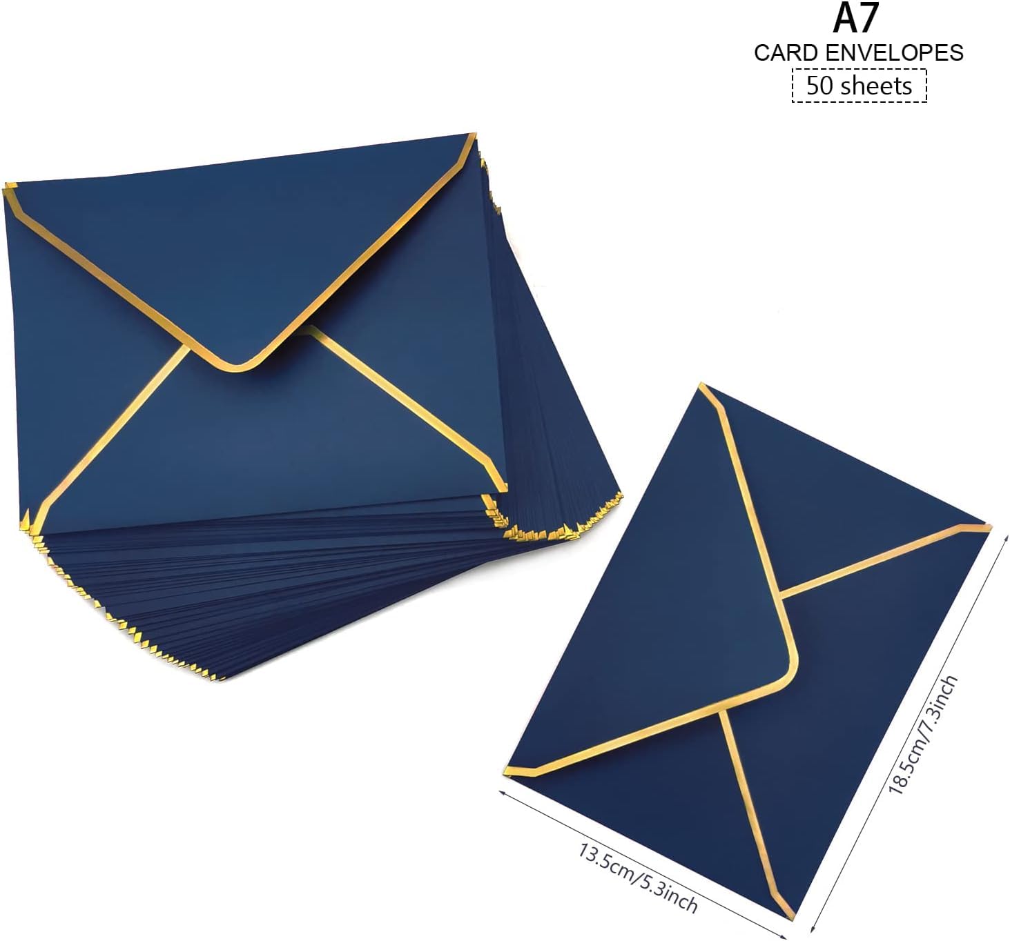 5x7 Envelopes With Gold Border, V-Flap, 50 Pack, A7 For Cards, Wedding, Invitations, Baby Shower, All Occasions (Gray