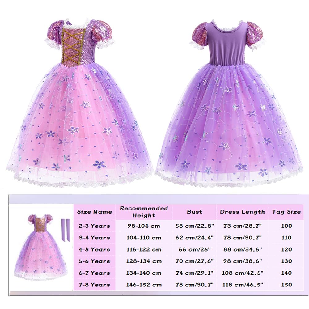 HEYOUTH Deguisement Robe Princesse,Bébé Fille Raiponce Robe,avec 7 Accessoires,Tulle Maxi Costume Carnaval Fille, Déguisement Anniversaire Fête Halloween Noël Partie Carnaval Cosplay