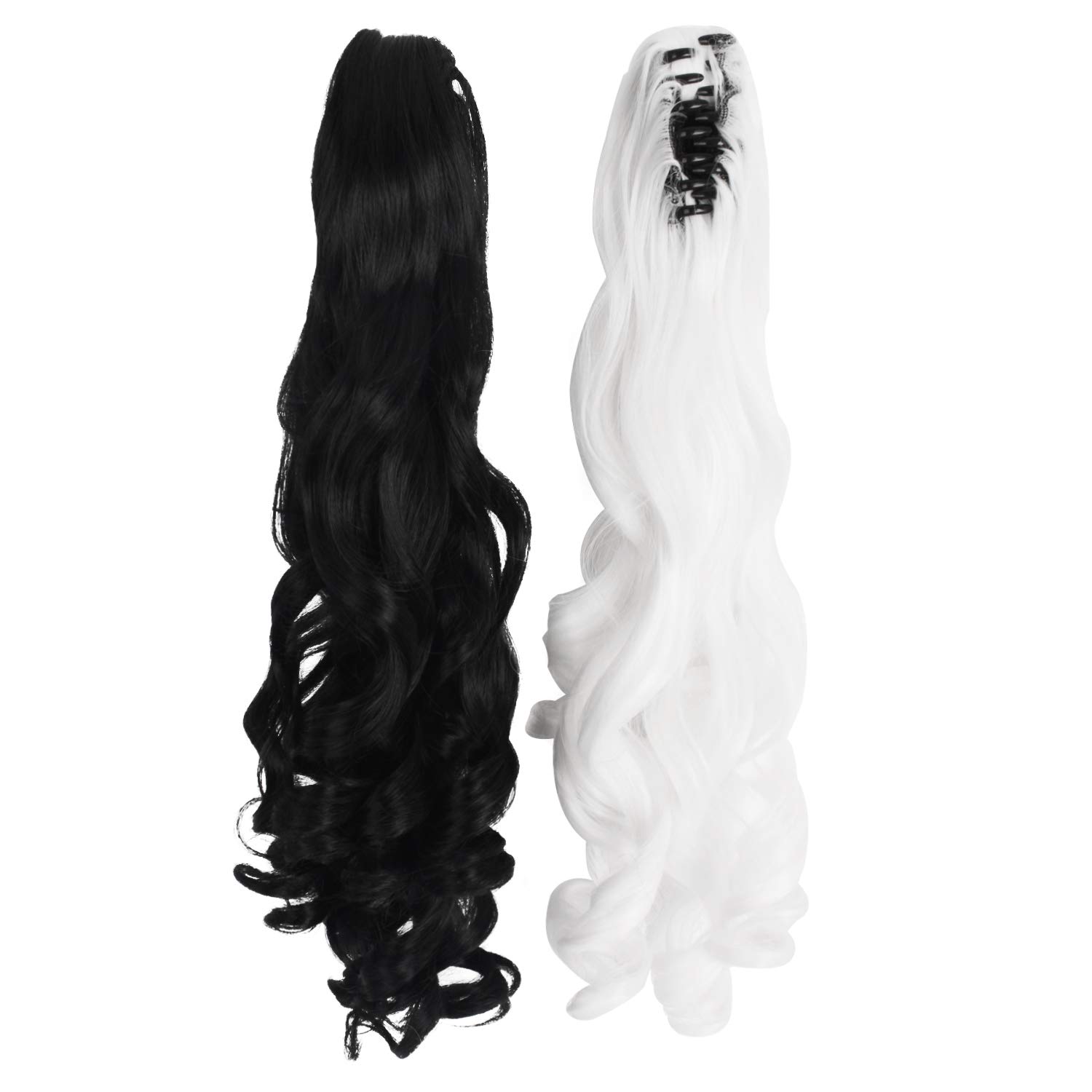 Peluca de cabello largo rizado atado en colas de caballo estilo lolita para Cosplay, marca , Blanco/Negro 5