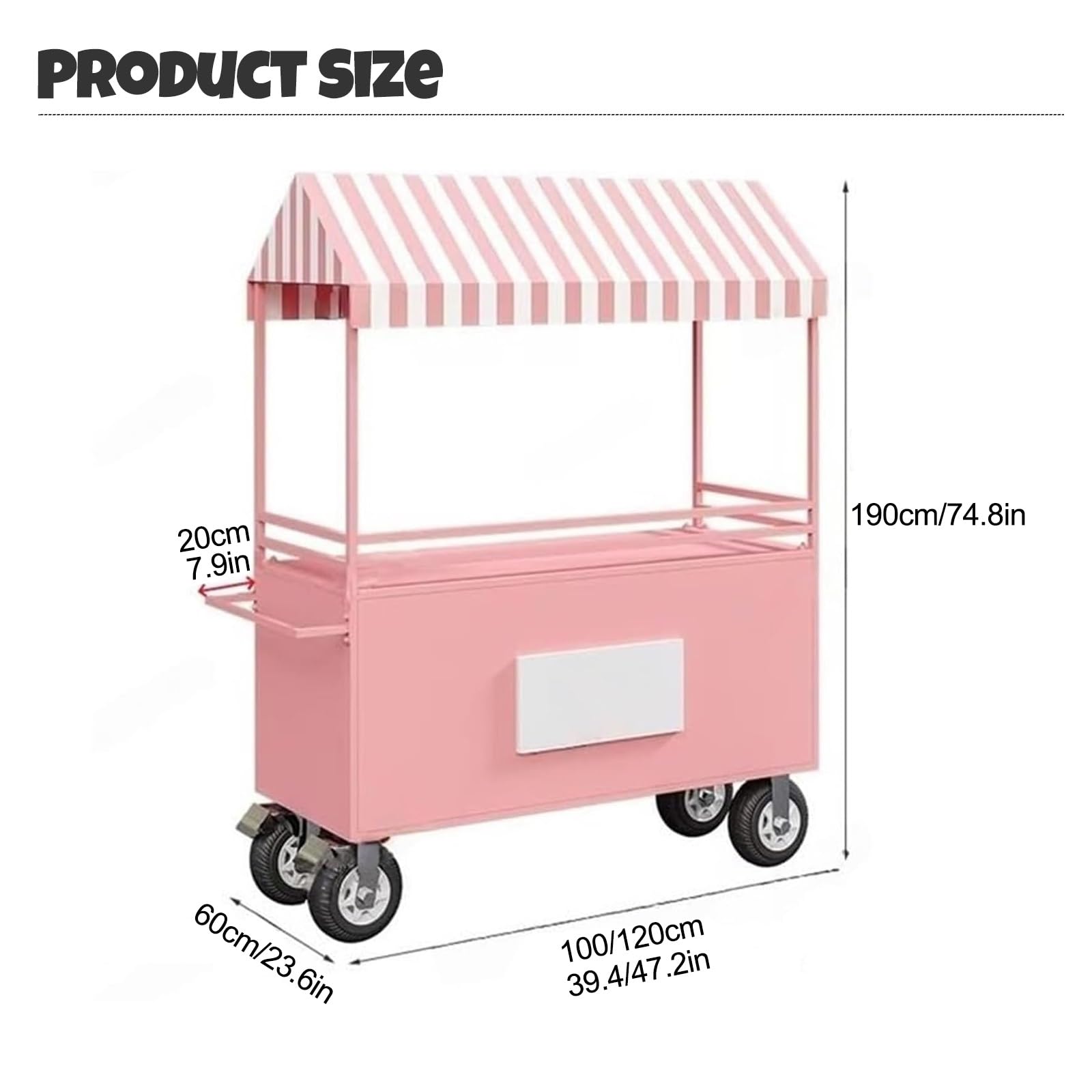 Carrello da 120 cm verde con ruote - Carrello espositore per gelati e giocattoli per street food, eventi e soluzioni di vendita di chioschi - Stand alimentare mobile, carrello portatile per snack