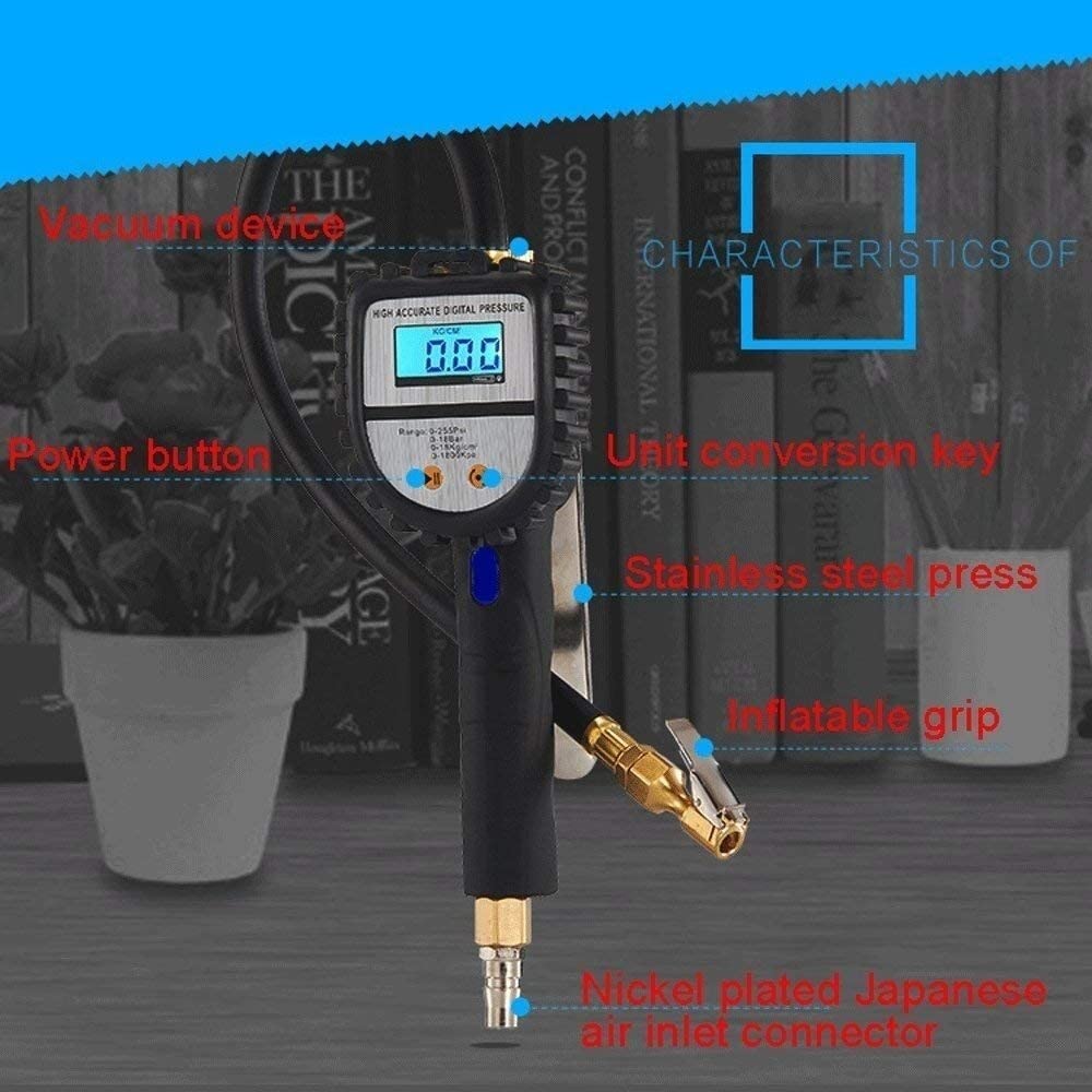 Inflador de neumáticos Digital con manómetro, presión máxima de 0-155 PSI, manómetro e inflador de presión de neumáticos Digital de Servicio Pesado