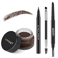 Vista 25 de LAVONE Kit de lápiz de sello para cejas, kit de maquillaje triple con lápiz de ceja impermeable, delineador, pomada de cejas y cepillo de cejas