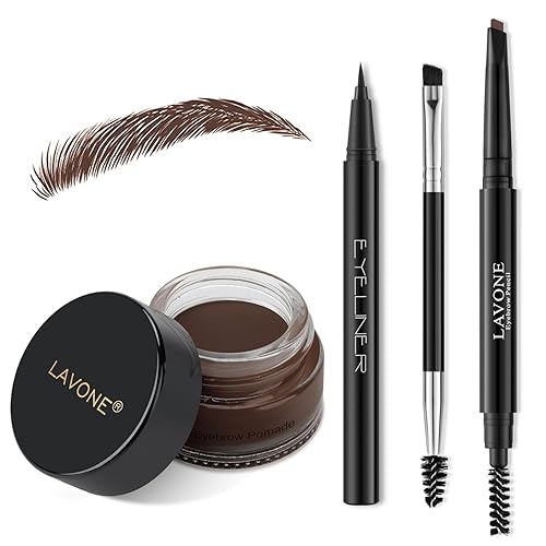 Vista 11 de LAVONE Kit de lápices de sellos de cejas para maquillaje de cejas, con lápiz de cejas impermeable, delineador de ojos, pomada de cejas y cepillo