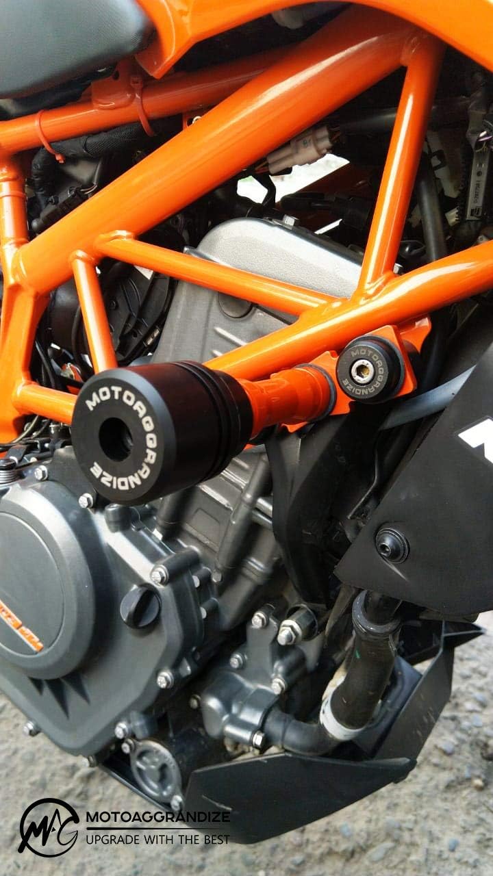 Motoaggrandize Frame Sliders | Crash Protectors for KTM Duke 125 | 200 | 250 | 390 [Gen 1 and Gen 2 only] | Colour: Orange | Black