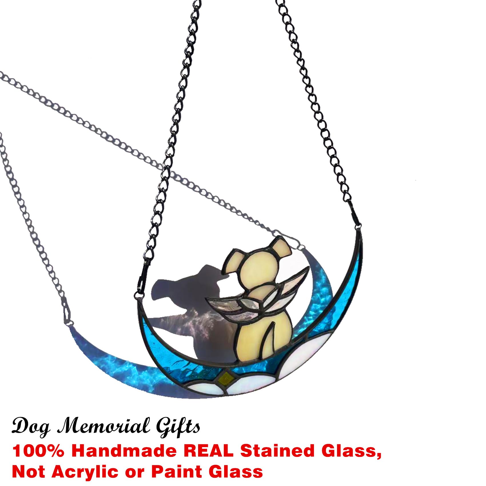 Ystarsczn Stained Glass Angel Wings Dog Memorial Gifts for Loss of Dog Sympathy Remembrance Suncatcher, Rainbow Bridge Pet Memorial Gifts for Bereavement in Memory of Pet Loss Passing Away Ornament