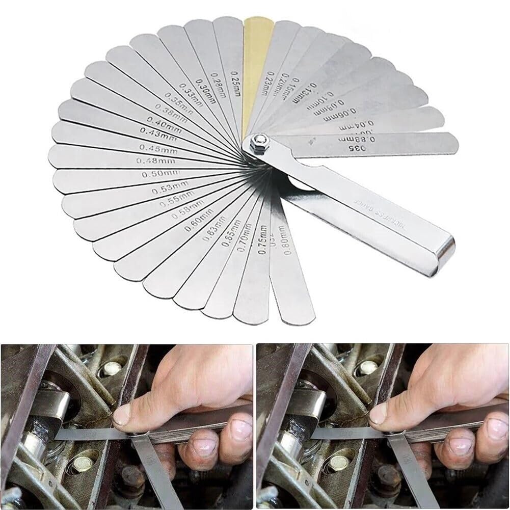 Spessimetro a Lamelle 32 Lame in Acciaio Inossidabile 0,04-0,88 mm Misure Metriche e Imperiali per Valvole Candele Guarnizioni