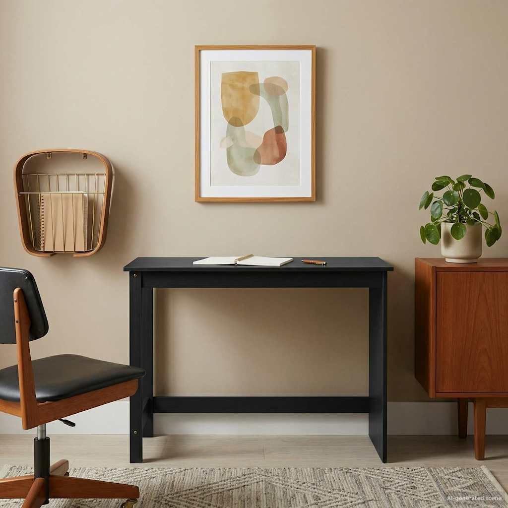 Générique Minimalistyczne czarne biurko 112 x 50 x 75 cm z litego drewna sosnowego, prostokątne biurko do laptopa, stół roboczy z matowym wykończeniem do domu lub narożnika do nauki