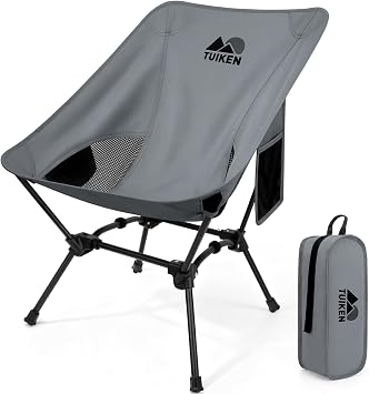 Ultralight Camping Chair Backpacking Chair, Portable Camp Chair with Cup Holder & Storage Bag, Lightweight Compact Folding Chair for Hiking, Travel, Picnic Mountaineering-Grey