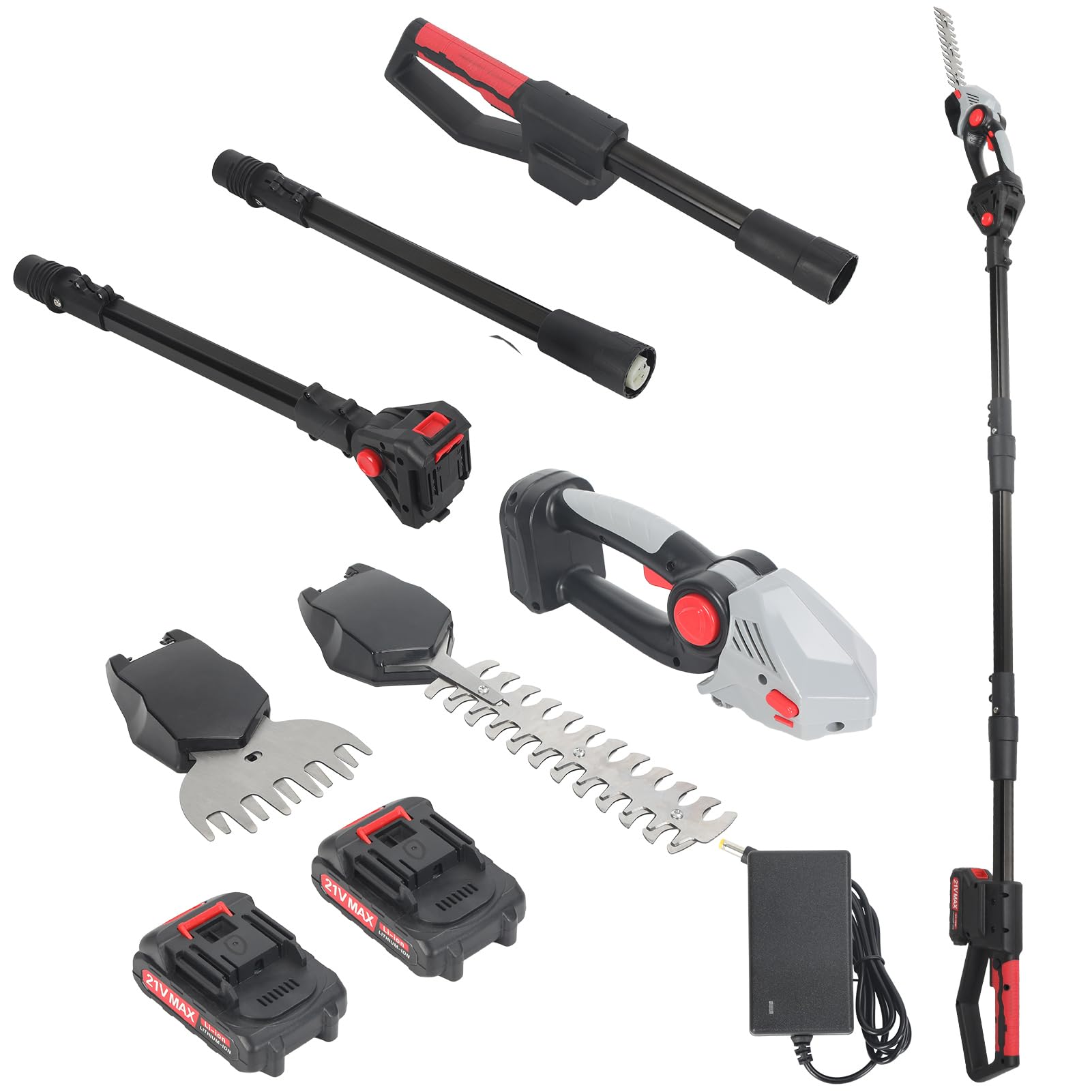 Tronçonneuse Électrique 2-en-1 - Élagueuse sur Perche Télescopique 6 Pouces avec 2 Batteries 1500mAh, 1500W Sans Balais pour Jardin (Portée 3.7m) (M-294)