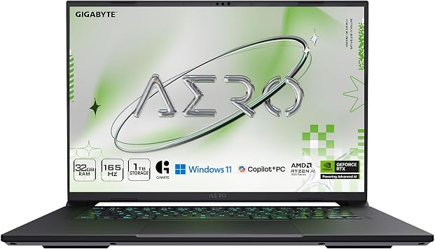 GIGABYTE AERO X16، Copilot+ PC - 165 هرتز 2560x1600 WQXGA - تم تصنيعه بواسطة NVIDIA GeForce RTX 5070 - AMD Ryzen AI 9 HX 370-1TB SSD مع 32 جيجابايت DDR5 RAM - Windows 11 Home - Lunar White - 2WHA3USC64DH