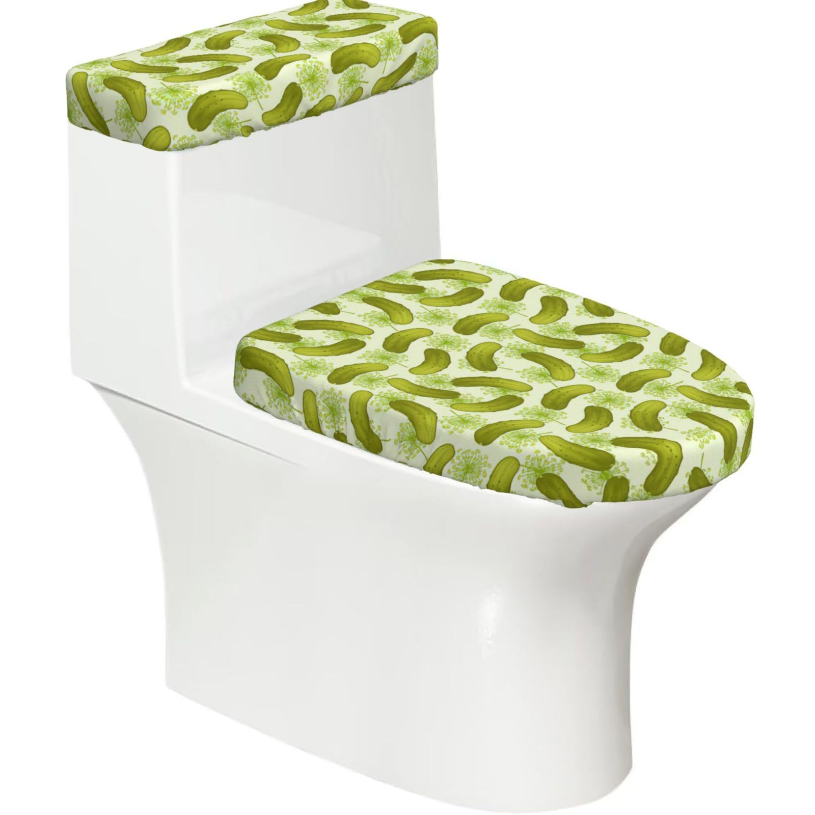 Sushi Dill Pickles Printed Toilet Tank and Lid Cover Set of 2 for Most Bathrooms, Fits Elongated Round Toilets