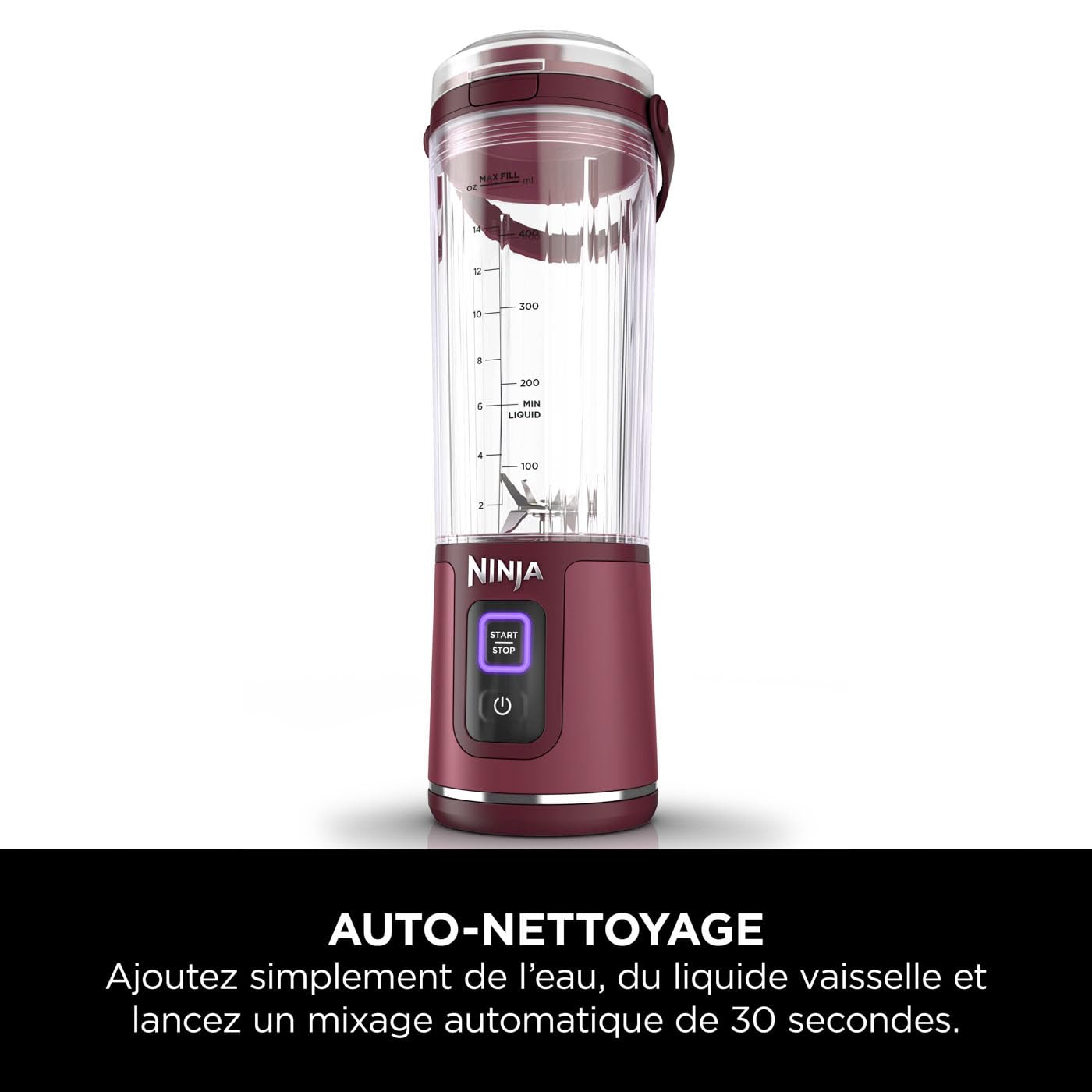 Ninja Blast Blender portable, 530 ml, couvercle résistant aux fuites et bec verseur, mini blender sans fil puissant, rechargeable, smoothies, shakes, mixe fruits et glaçons, Canneberge, BC151EUCR