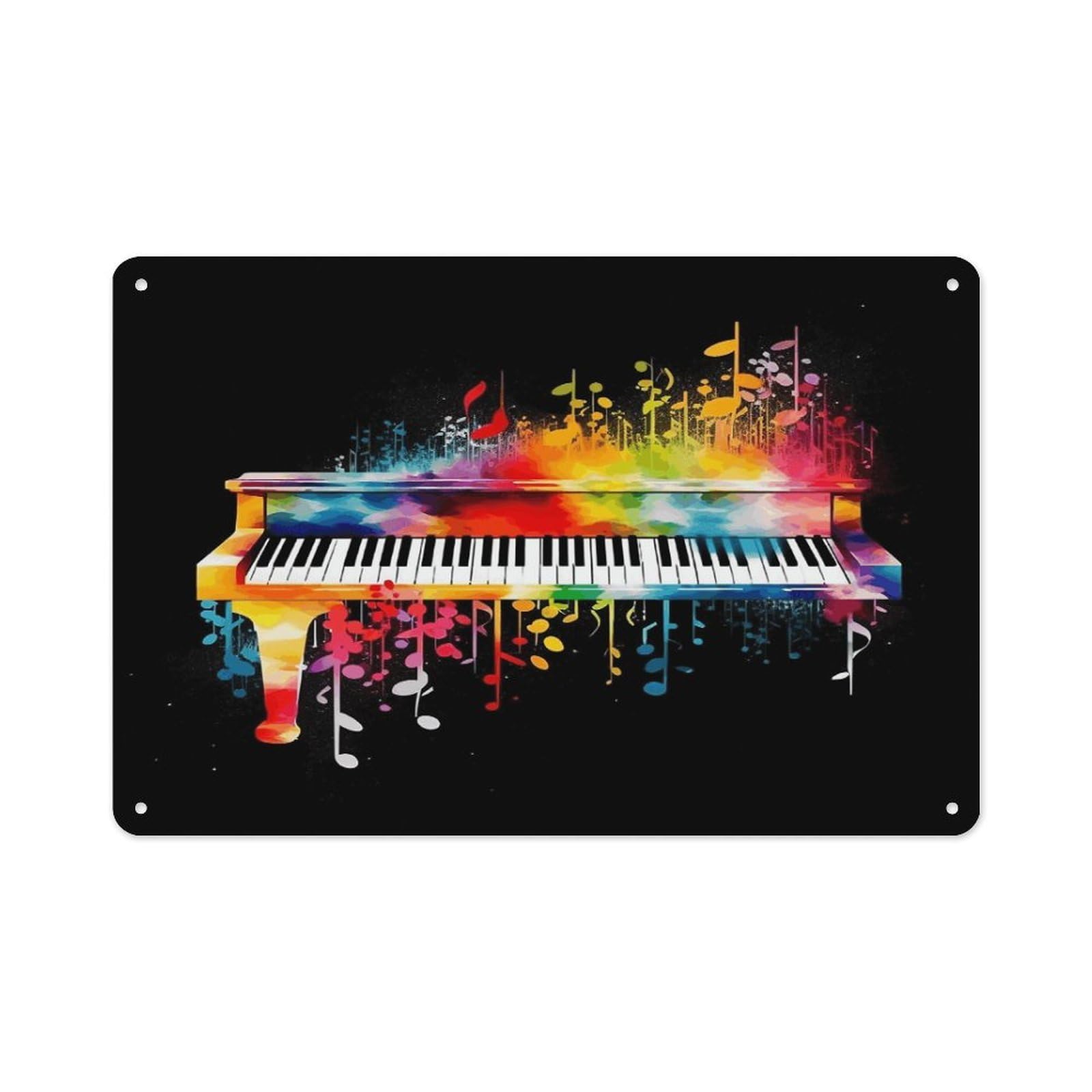 VstaDank Vintage Metal Sign Sublimation Aluminum Colorful Piano Keyboard Music Note Plaque Sign Weatherproof Art Decorative Wall Plate Boho Aluminum Wall Hanging Decor Retro Poster Plaque 8x12in
