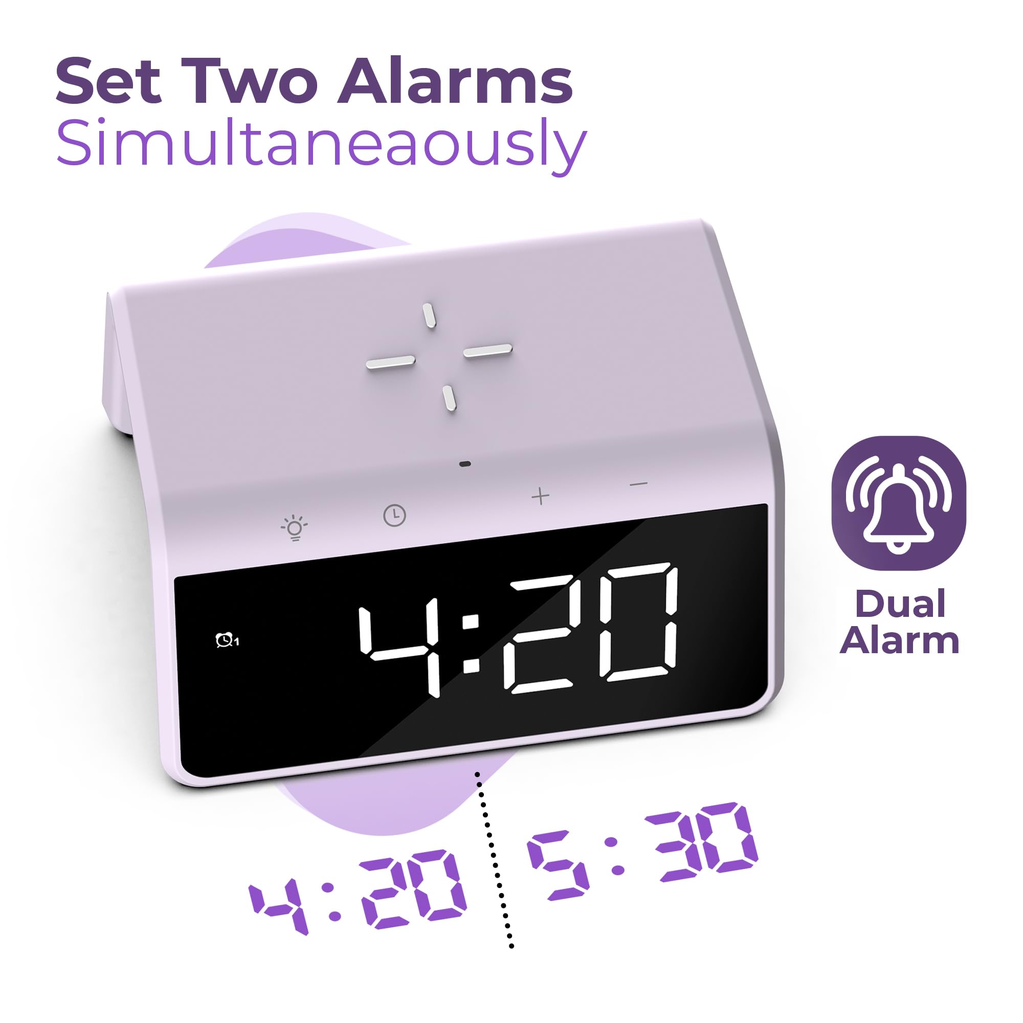 Caliber Despertador Digital con Luz, Doble Alarma, Cargador Inalámbrico Rápido, Despertador Mañana y Despertador Niño, Reloj Digital Luminoso, Ideal para Niños y Adultos