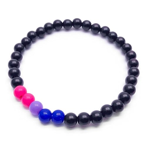 Bisexual Bead Bracelet, Pink Lavender Blue and Black Acrylic Beads, LGB LGBT LGBTQIA+ Pride Awareness : Size S/M 7 inches, Bi Gay Flag Colors