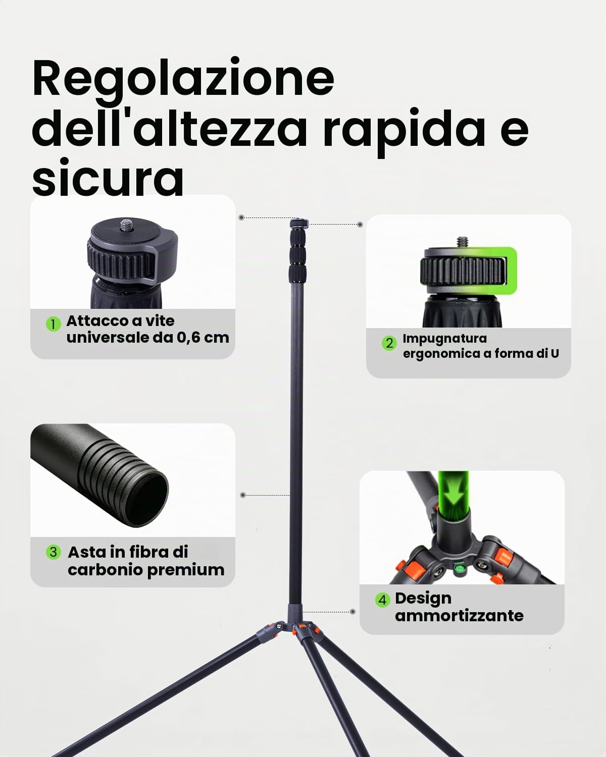 XbotGo NT4 PRO - Treppiede professionale in fibra di carbonio, 3,9 m, extra alto, con colonna centrale ammortizzata ad aria, piedini a ferro di cavallo per registrazione di giochi, perfettamente