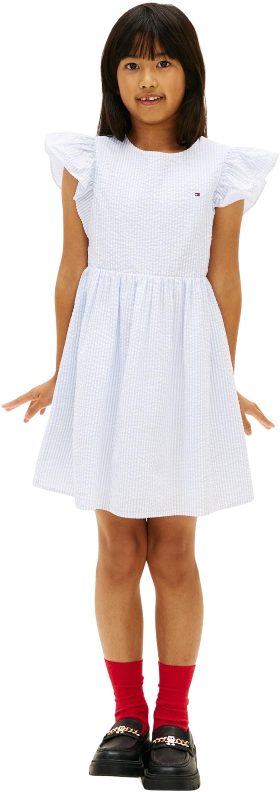 Tommy Hilfiger Dziewczęca sukienka seersucker Ss KG0KG09165 Sukienki, niebieska (Sweet Blue Stripes), 2 lata
