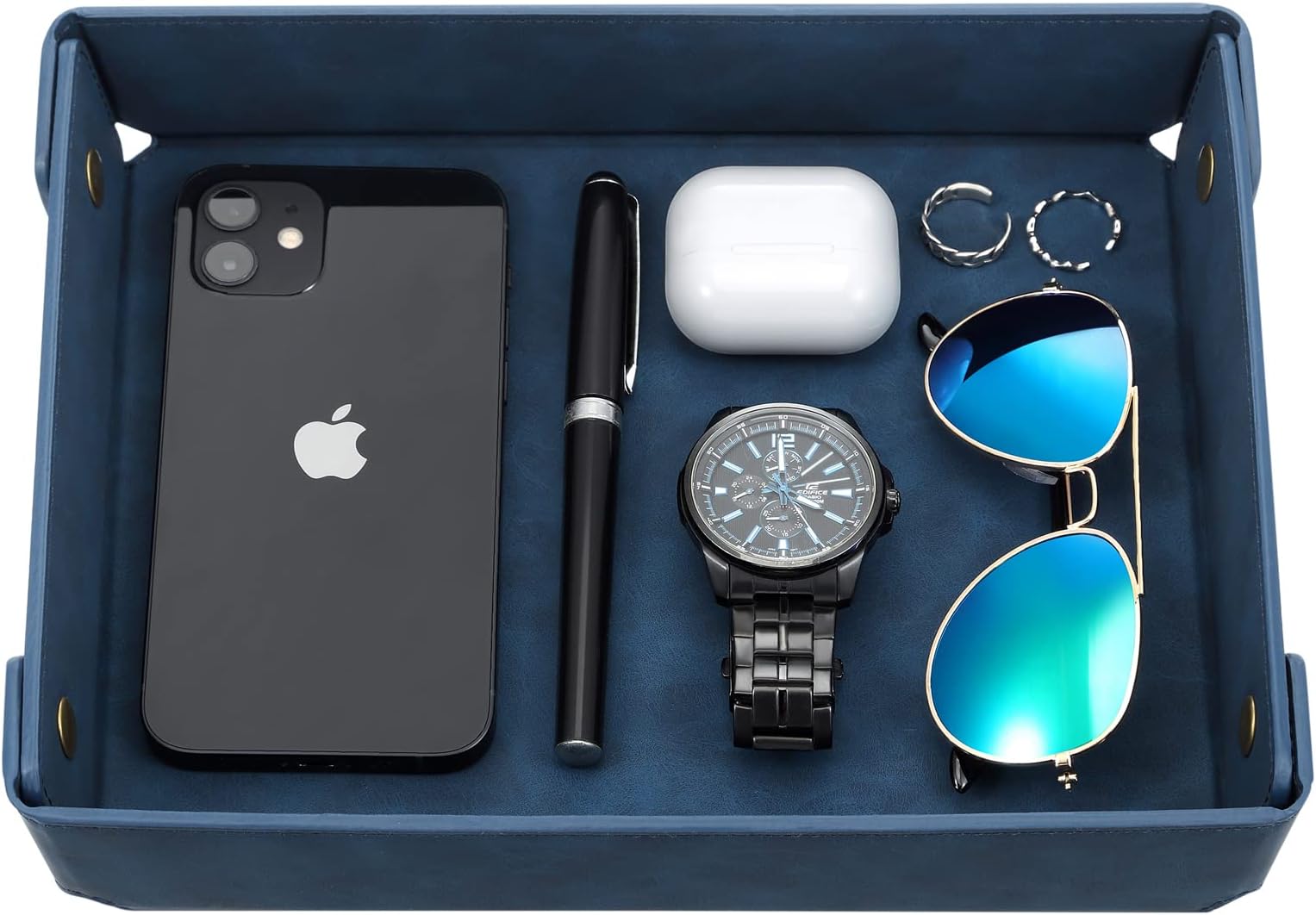 CASIRENA Father's Day Gifts Faux Leather Valet Tray Organizer for Men - Catch-All Tray for Entryway Table Key, Wallet, Watch, Coin Change, Phone, Dresser EDC Dump Jewelry, Bedside Nightstand Desk-top
