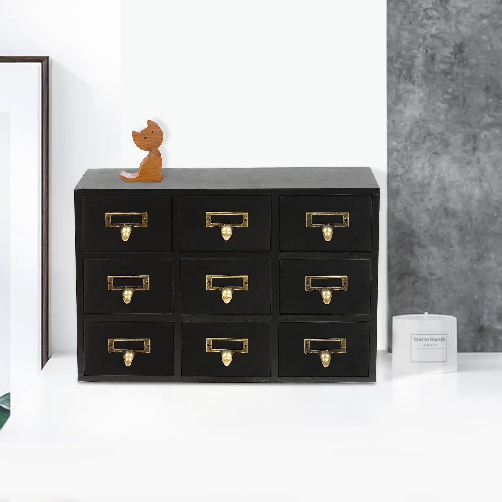 Organizador de Literatura, catálogo de Tarjetas, cajón, botiquín con 9 cajones, Mueble para Manualidades, Medicina, joyería, Maquillaje (Mueble de Almacenamiento Negro de 9 cajones