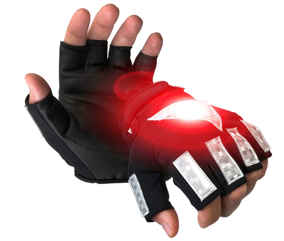 brite strike2 Red + 2 Green, Non-Slip Lighted LED Strips Kayak, Stand Up Paddleboarding, Fishing Safety Gloves with 2 Mile Visibility - 200Hr Runtime – (Medium)