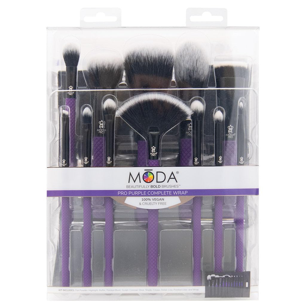 MODA Pro Full Face - Set di 13 pennelli da trucco con custodia da viaggio (viola)