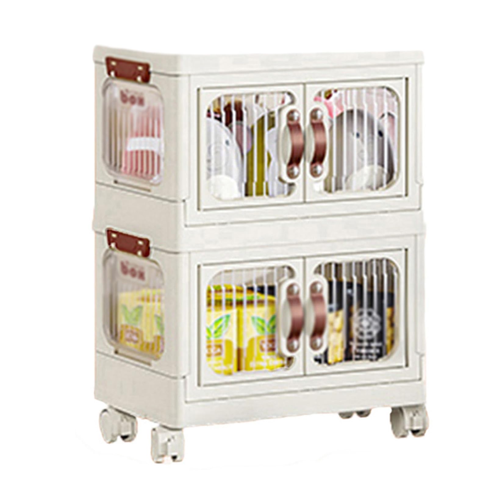 Boîte de rangement pliable avec portes frontales et roulettes amovibles