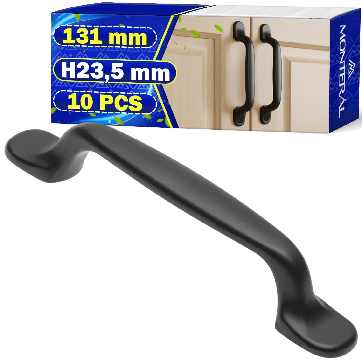 Tiradores armarios cocina negro mate MONTERAL de 96 mm, juego de 10 pomos y tiradores de muebles