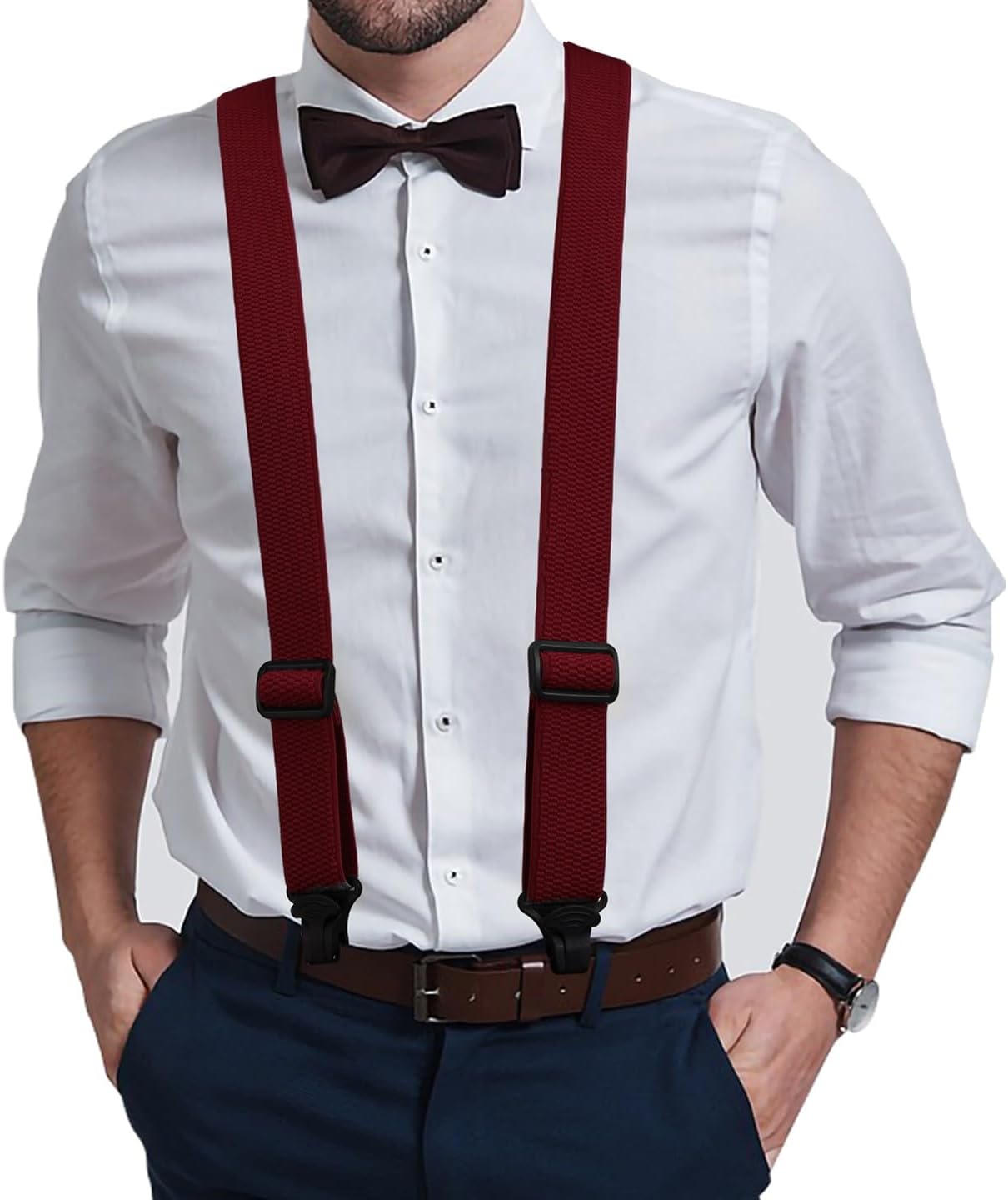 Buyless Fashion Heavy Duty Suspenders for Men - 48" Adjustable Straps 1 1/2" - X Back with Black Plastic Clips