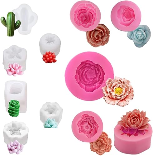 11 moldes de silicona para suculentas, molde de resina de cactus, molde de vela de silicona con rosas florecientes para bricolaje, decoración de