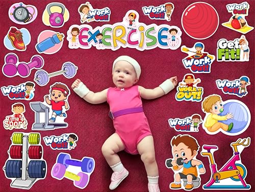 Image of Gym Exercise Photo Booth Props for Kids | 23+ Fitness Theme Cards | Birthday Party Photoshoot Props | Physical Activity Party Supplies | Healthy Lifestyle Theme Decorations