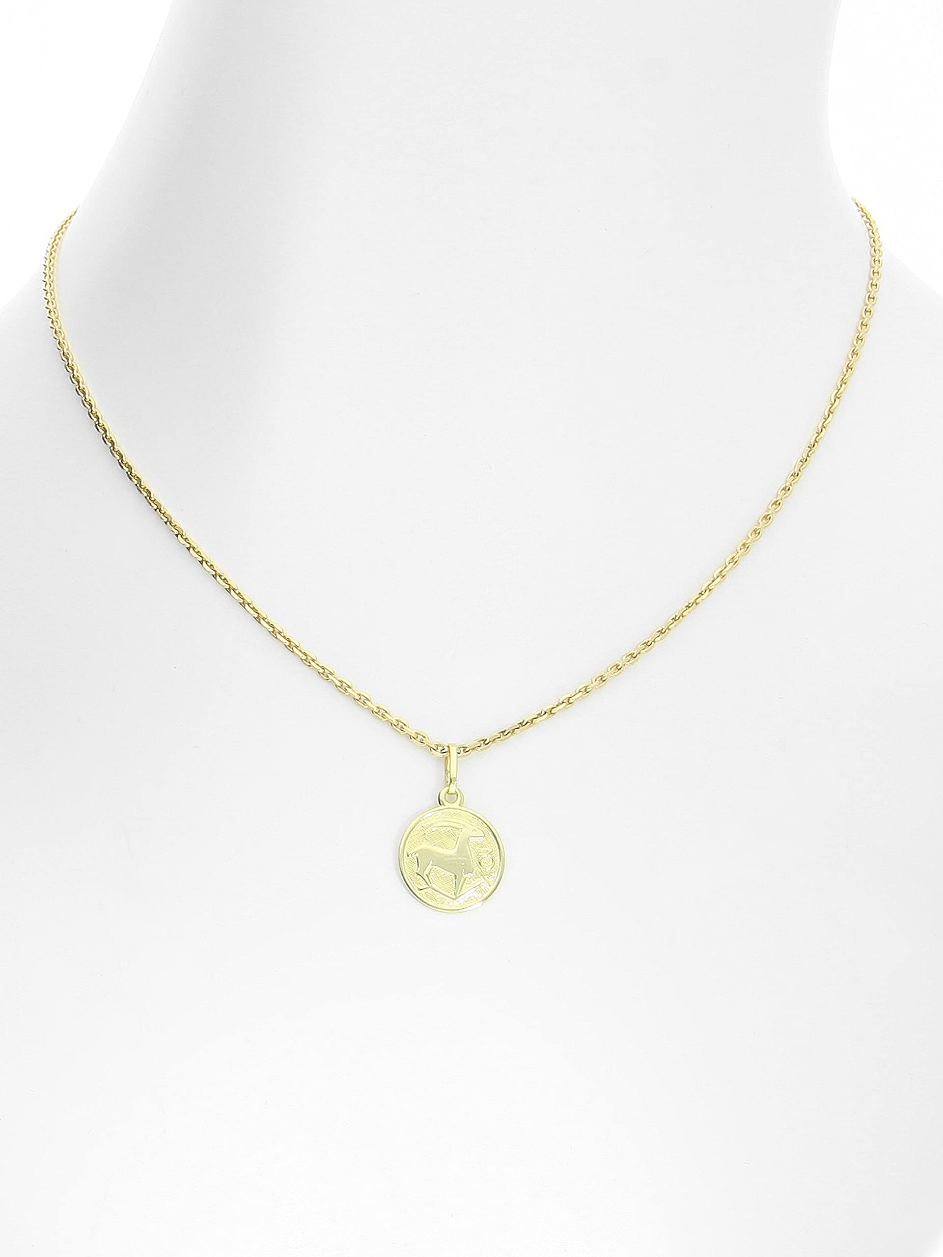 My Gold Pendentif Signe du Zodiaque Capricorne (Sans Chaîne) Or Jaune Or Véritable 333 (8 Carats) Ø 12mm Rond Signes du Zodiaque Zodiaque rond A-06017-G303-Ste