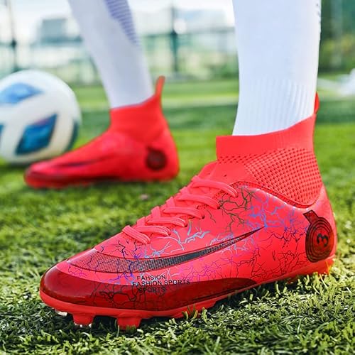 Zcdyn Men’s Soccer Boots Football Shoes Cleats Spike Shoes Sneaker Comfortable Adults Athletic Outdoor/Indoor/Competition/Training Red #TOP2