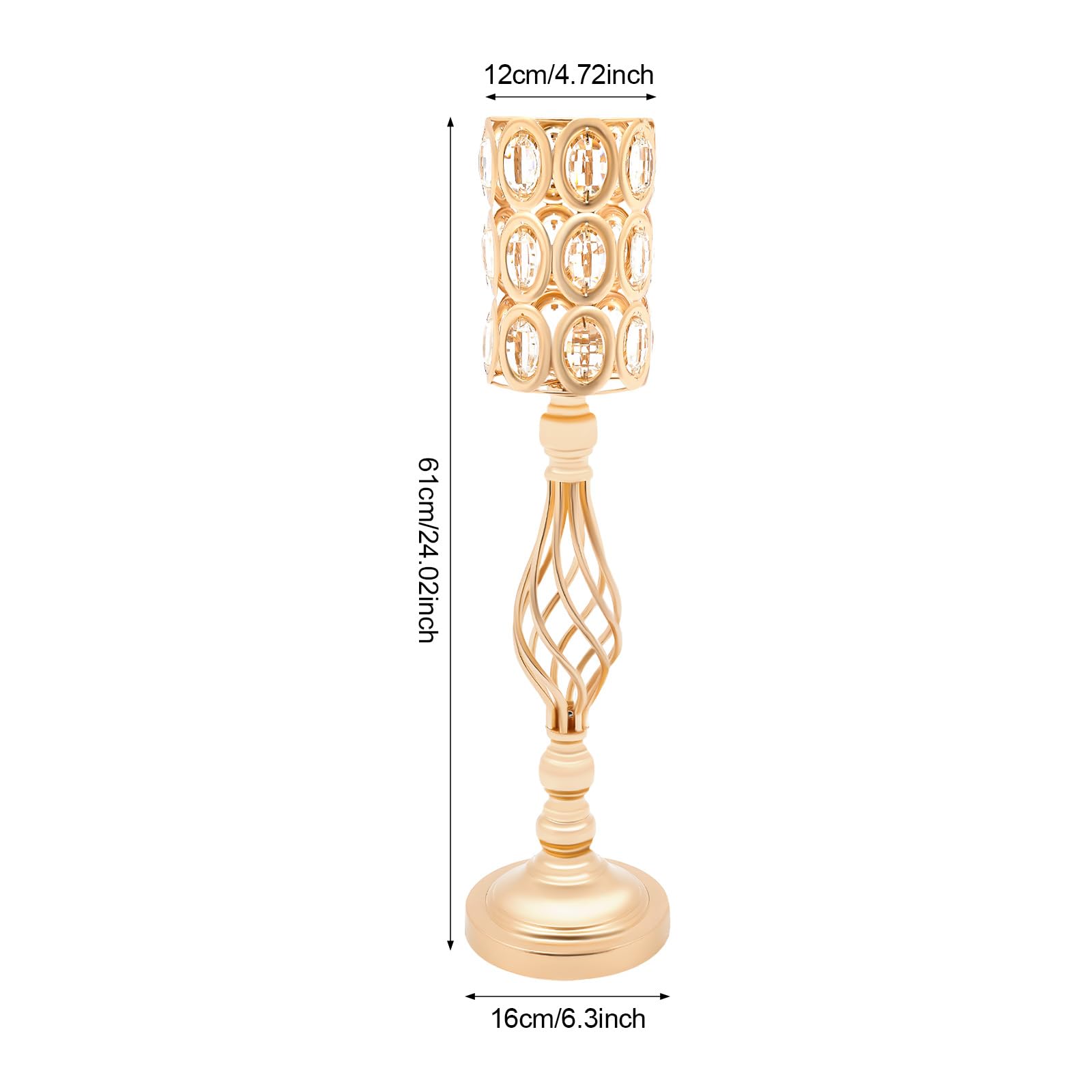 Vaso di lusso alto 61 cm, 10 vasi di fiori moderni con cristallo per decorazione da tavolo, vasi da tavolo decorativi per matrimoni, feste, oro