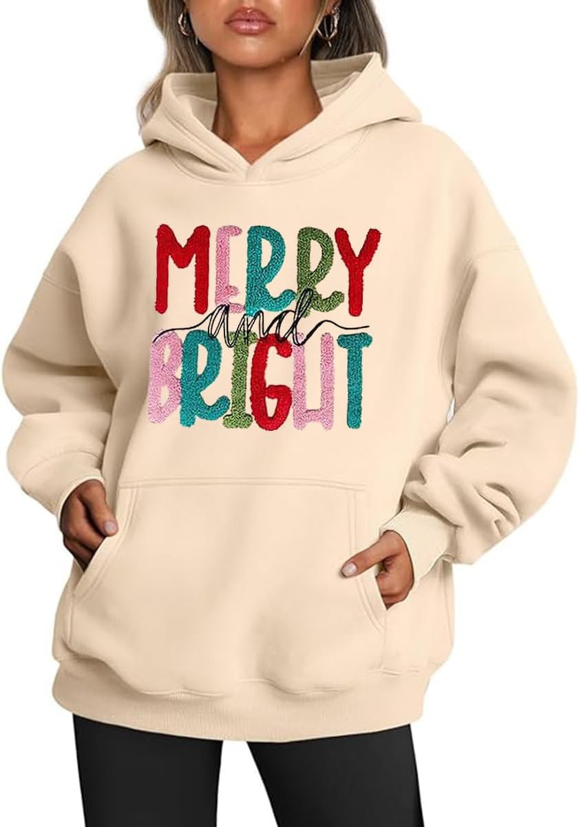 Earlymemb Women's Merry Christmas Oversized Hoodies Fleece