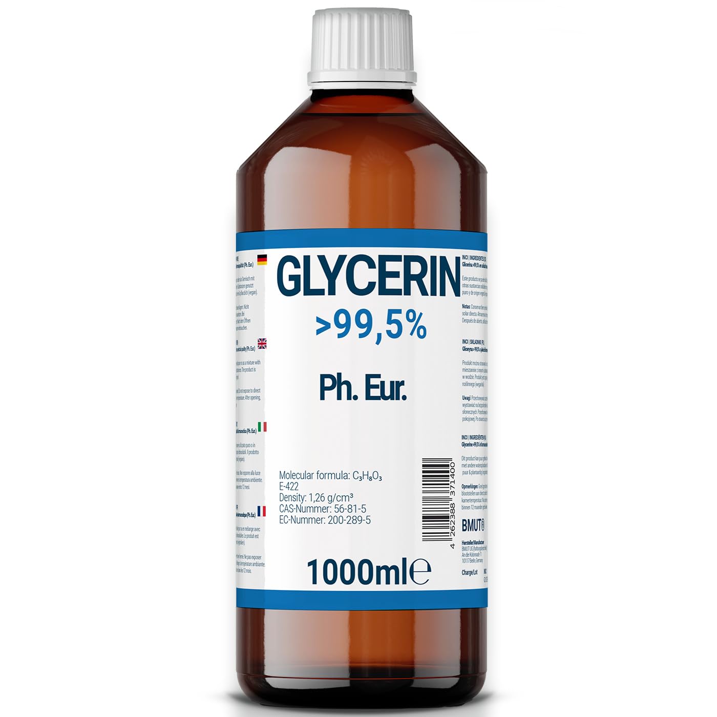 1000 ml di glicerina (1,​25 kg), qualità farmaceutica, > 99,​5%, puramente vegetale, E422