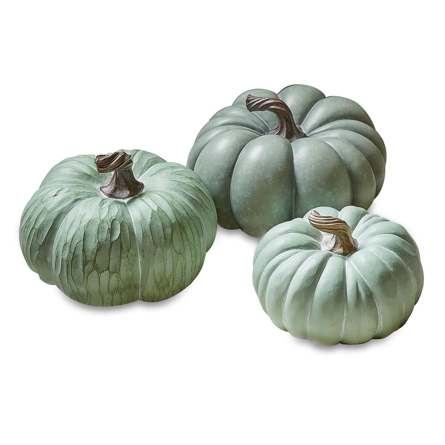 Loberon Kürbis 3er Set Villazon, Verschiedene Größen, Handbemalter Herbstschmuck, Ländliches Flair, Detailreiches Design, Dekoobjekte, Dekoration, Polyresin, grün | Verschiedene Größen, Handbemalter Herbstschmuck, Ländliches Flair, Detailreiches Design, D