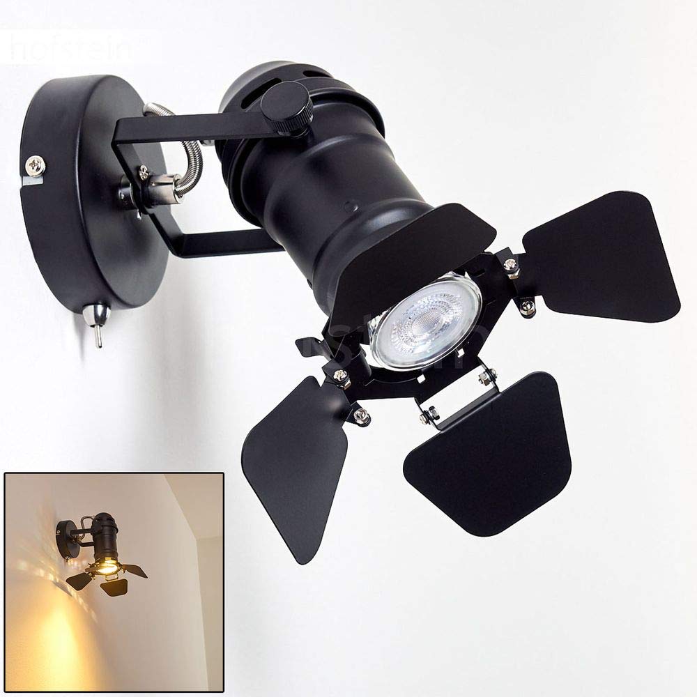 HOFSTEIN Applique Lichinga en métal noir, lampe style projecteur vintage avec clapets modulables, créant un effet lumineux au mur, pour 1 ampoule GU10, ampoule(s) non incluse(s)