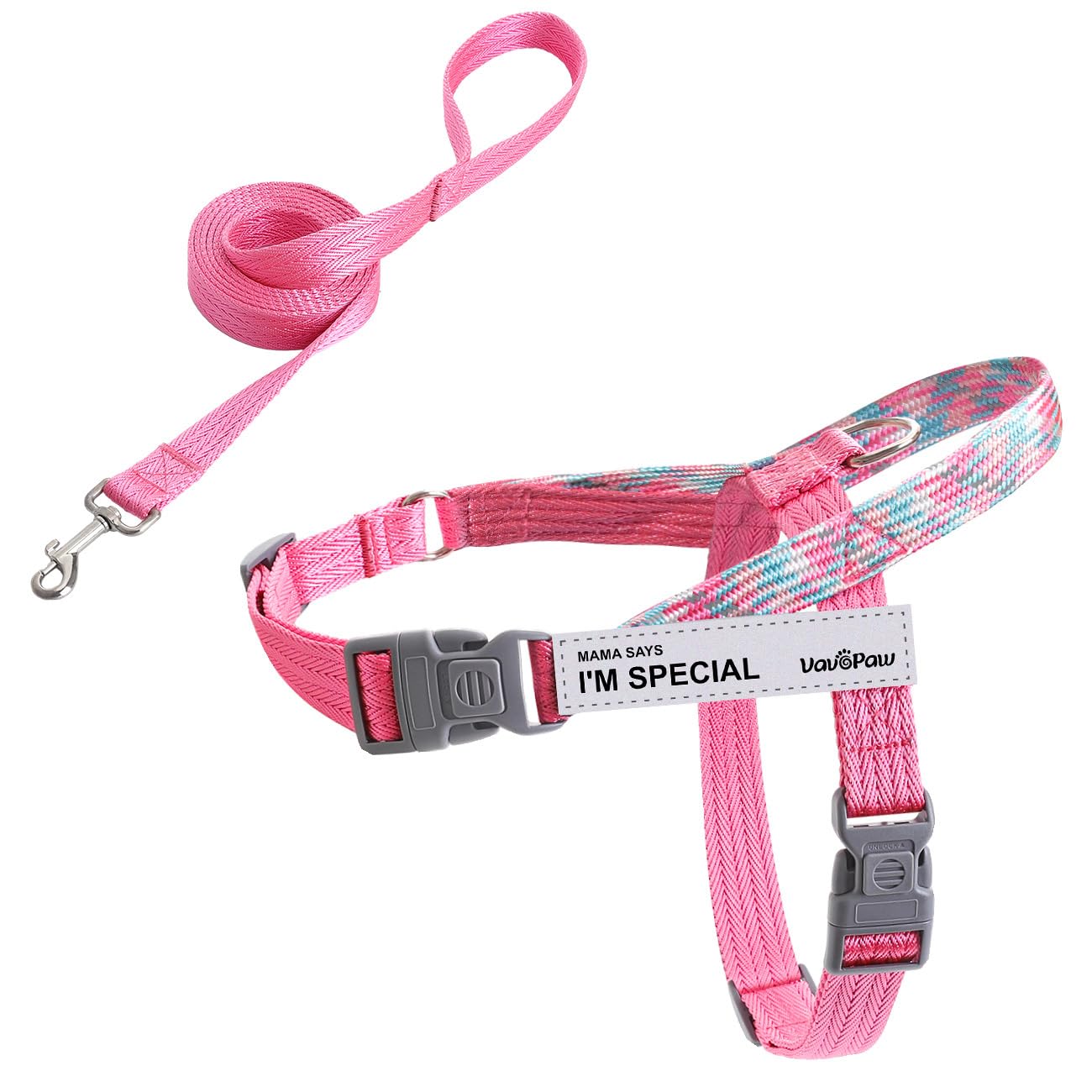 VavoPawDog Harness and Leash Set, No Pull Dog Harness for Easy Walking and Training, Adjustable Dog Vest Harness with Reflective Magic Tapes, Escape Proof Grip Harness for Large Dogs, Puppies, S Pink