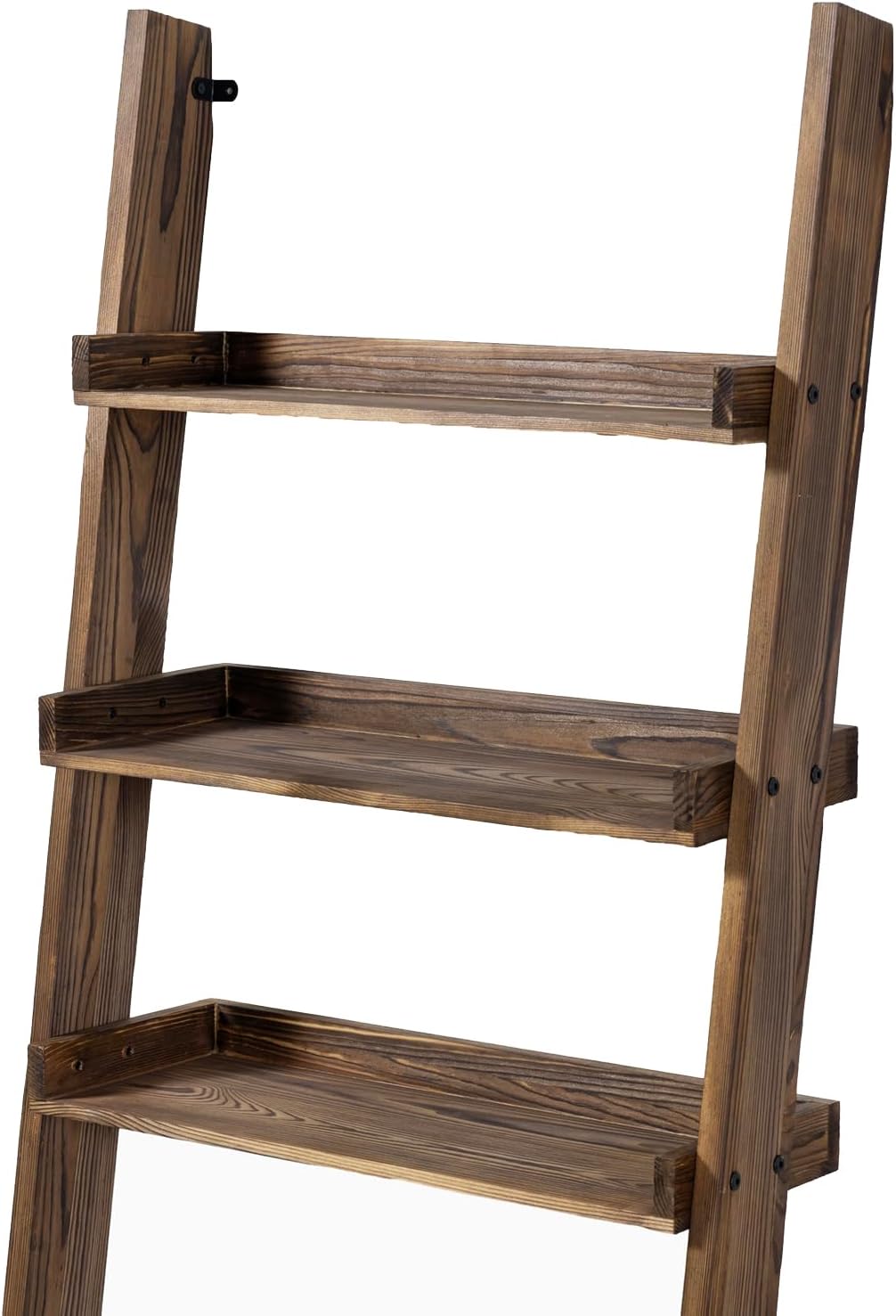 MyGift 5.5 Foot Tall Rustic Burnt Solid Wood Over The Toilet Decorative Ladder Standing Shelf, 3 Tier Bathroom Organizer Leaning Storage Shelves Rack Stand
