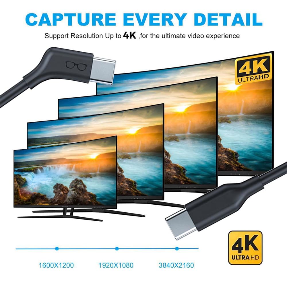 xiwai Cavo video per occhiali da tipo C a USB C, 200 cm, 135 gradi, ad