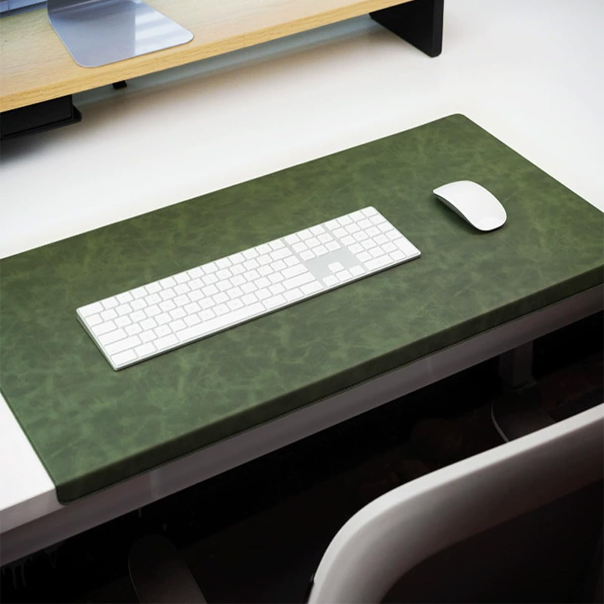 Large Desk Pad with Edge Protection, Edge-Locked Leather Office Table Protector Mouse Mat for Laptop Keyboard, Non-Slip Waterproof Writing Pad (Dark Green,90x43cm)