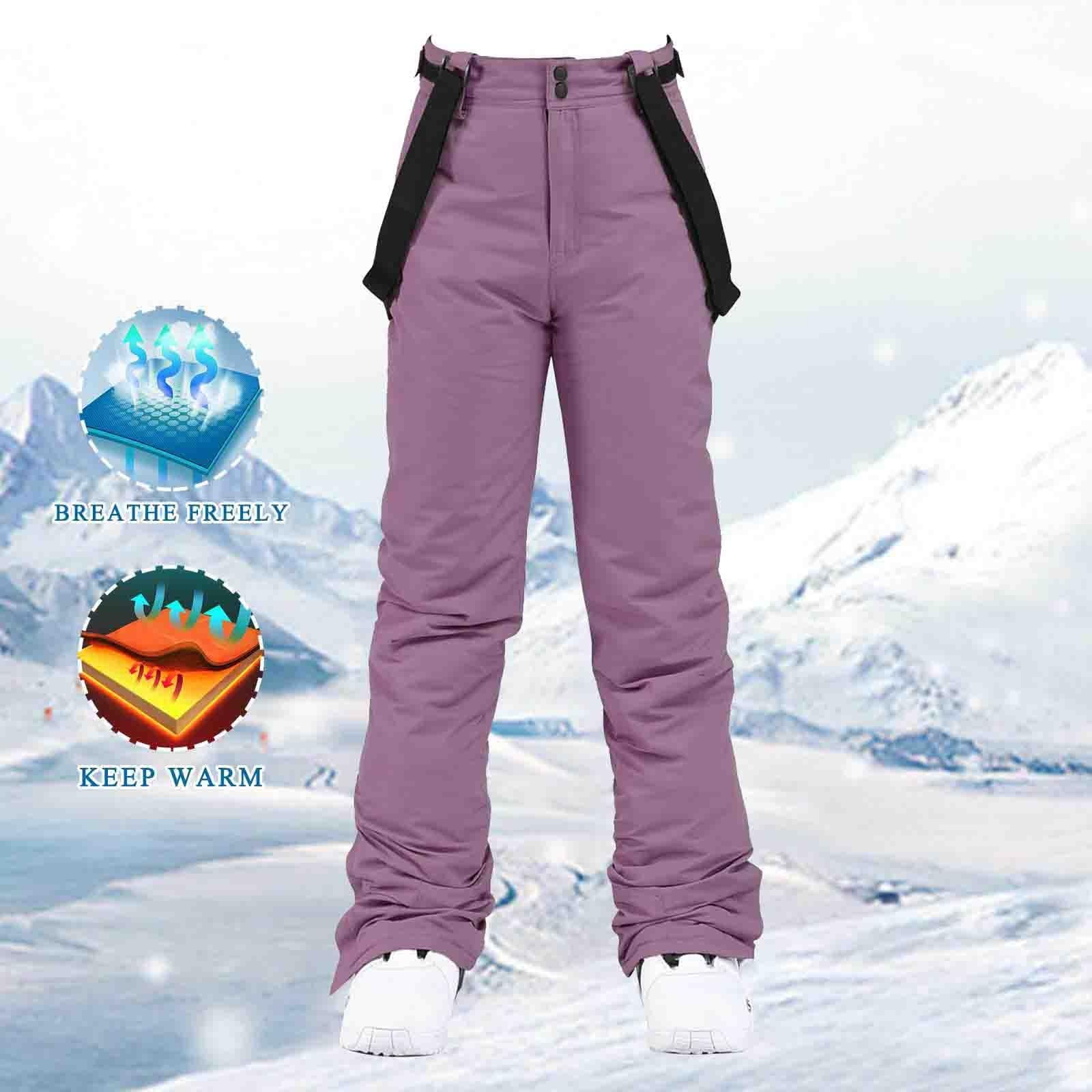 Pantalones de nieve para mujer con tirantes, pantalones de esquí con tirantes, pantalones térmicos, impermeables, pantalones de softshell, cálidos, para trekking, invierno, forrados, pantalones de