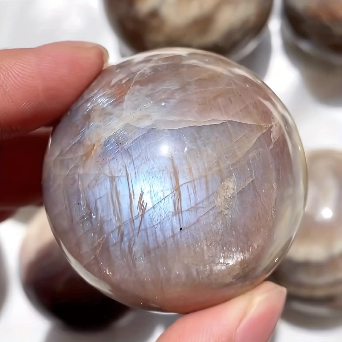 YLQUXEUV 1pc 5.5-6cm Blue Moonstone Ball Crystal Ball Flash Crystal Home Decoration Crystal Heal Crystals Spiritual