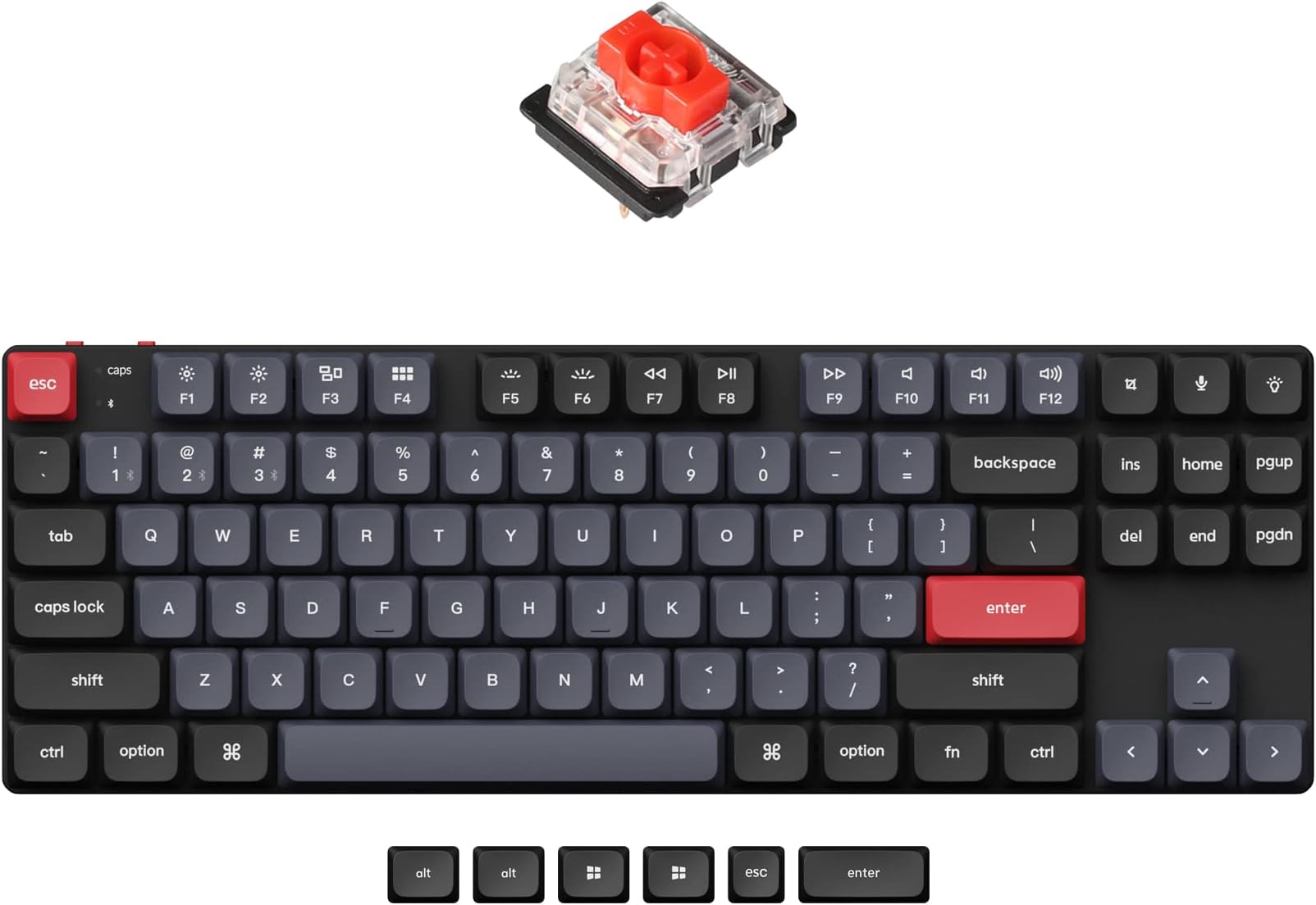 K1 Pro TKL Layout Ultra-Slim QMK/VIA Custom Bluetooth Wireless/USB Wired Mechanical Keyboard with Hot-Swappable Low-Profile Gateron Red Switch, RGB Backlight PBT Keycaps for Mac Windows Linux